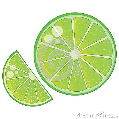 Big green lime slice. Isolated. Cartoon Illustration