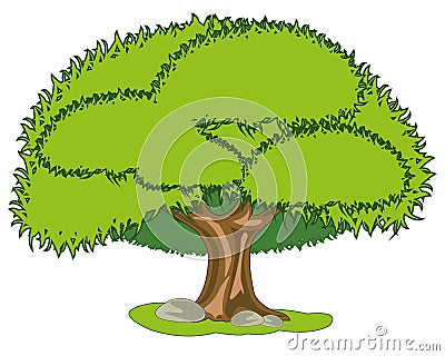 Big green tree on white background is insulated Cartoon Illustration