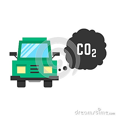 Big green truck emits carbon dioxide Vector Illustration