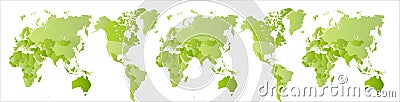 Big green world map. Expanded Planet Earth. Globe scan. Southern and Northern Hemisphere on one map. Wide isolated Vector Illustration
