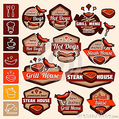 Big grill logos set Vector Illustration