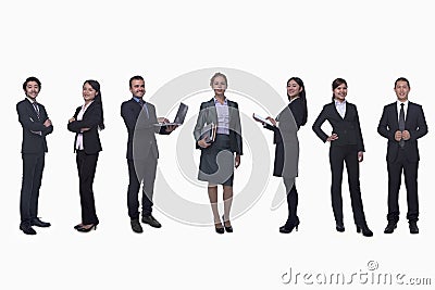 Medium group of business people in a row, portrait, full length, studio shot Stock Photo