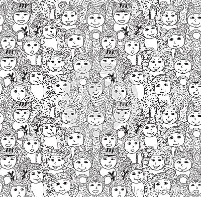 Big group children carnival costume animals seamless pattern. Vector Illustration