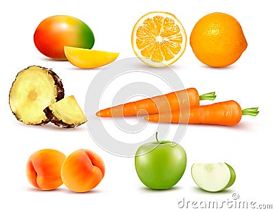 Big group of different fruit and vegetables. Vector Illustration