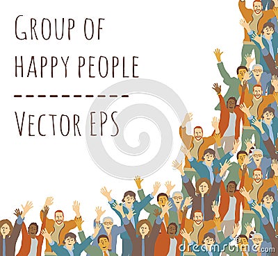 Big group happy people frame isolate on white Vector Illustration
