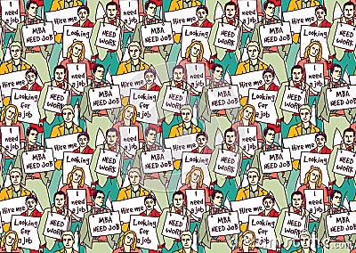 Big group unemployment business people color seamless pattern. Vector Illustration