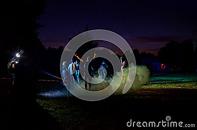 Big group of young people partying on dance floor in night club Editorial Stock Photo