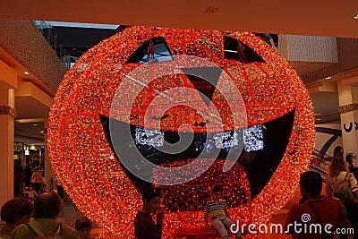 Big Halloween Lantern Pumpkin light decoration Editorial Stock Photo