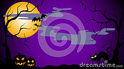 Big Halloween Night Scene Cartoon Illustration