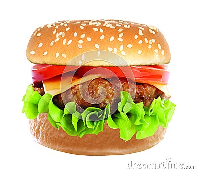 Big hamburger on white Stock Photo