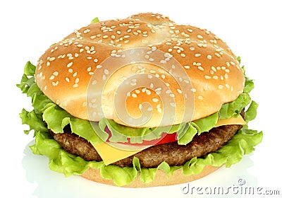 Big hamburger on white background Stock Photo