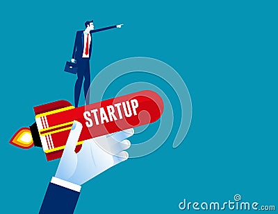 Big hand carrying rocket ready for business startup Vector Illustration