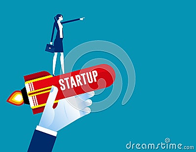 Big hand carrying rocket ready for business startup Vector Illustration