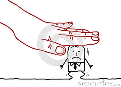 Big hand and cartoon businessman - under pressure Vector Illustration