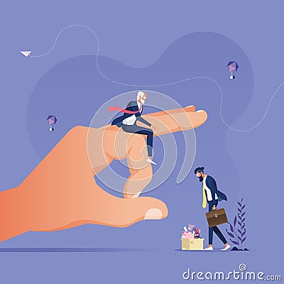 Big hand giving flick on the businessman to push him out-Getting fired concept Vector Illustration