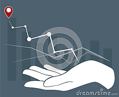 Big hand holding high graph , business concept background Vector Illustration