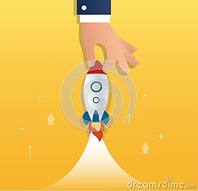 Big hand holding a rocket, startup business concept Vector Illustration