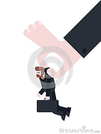 Big hand holding small man isolated. Personnel selection and management concept Vector Illustration