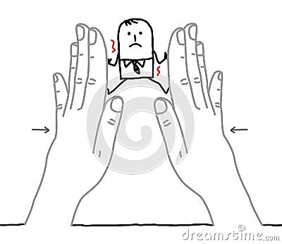 Big hands and cartoon businessman - under pressure Vector Illustration