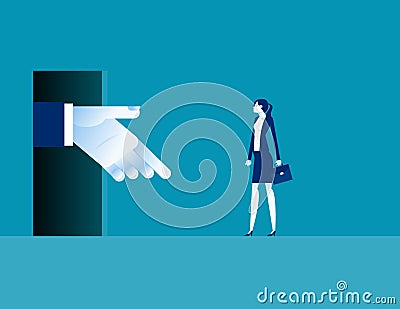 Big hands to invite the businessman to enter the door Vector Illustration
