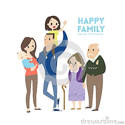 Big happy family cartoon illustration Vector Illustration