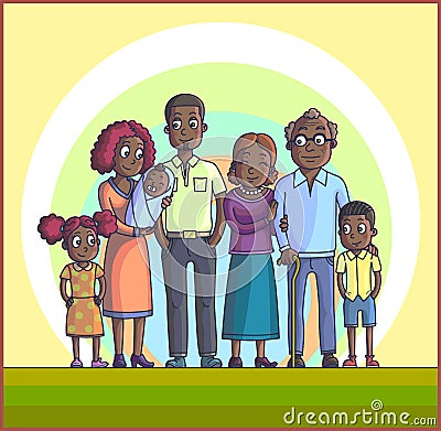 Big Happy Family. Parents with Children. Vector Illustration