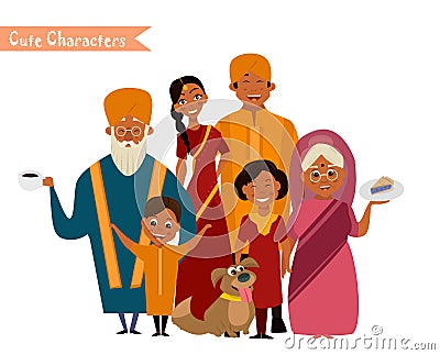 Big happy indian family Vector Illustration