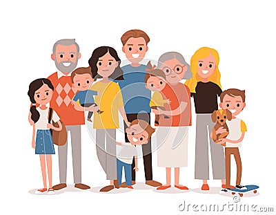 Big happy multi-generational family siblings relatives portrait. Vector Illustration