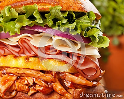 Big Hawaiian Chicken Sandwich Closeup Stock Photo