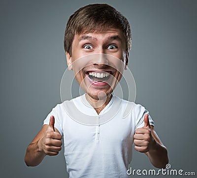 Big head guy makes crazy face emotions Stock Photo