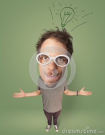 Big head person with idea bulb Stock Photo