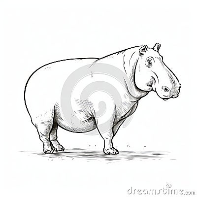 Black And White Hippopotamus: Detailed Character Design In Paleocore Style Cartoon Illustration