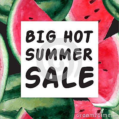 Big Hot Summer Sale Banner. Vector watercolor illustration with Vector Illustration