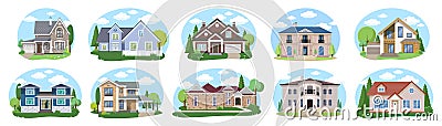 Big houses set N2, Vector Buildings Set. Flat Design Houses set Isolated on White Background. Vector Illustration