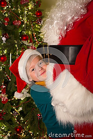 Big hug for santa claus Stock Photo