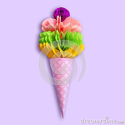 Big ice cream in waffle cone made of paper Stock Photo