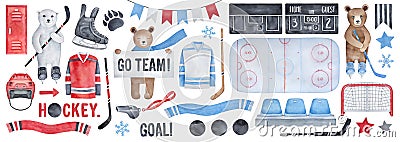 Big Ice Hockey Set, clipart collection. Stock Photo