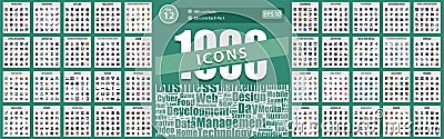 1000 Big Icon Pack network and communications, school and learning, data economy and advertising media, conscious living and Vector Illustration