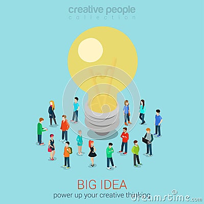 Big idea brainstorming flat 3d web isometric infographic concept Vector Illustration