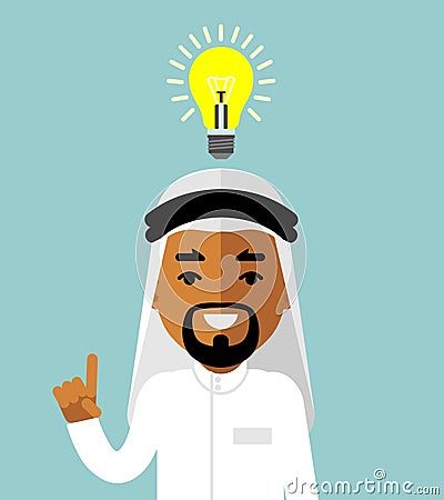 Big idea concept with saudi arab man and lightbulb Vector Illustration