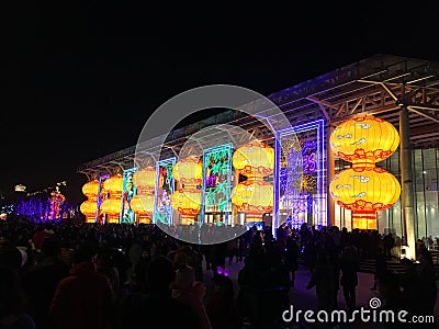 Big illuminated Chinese lanterns during festival Editorial Stock Photo