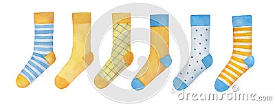 Big illustration set of various colourful pairs of socks. Stock Photo