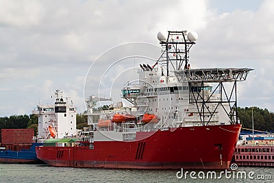 Big industrial ship in a port Stock Photo