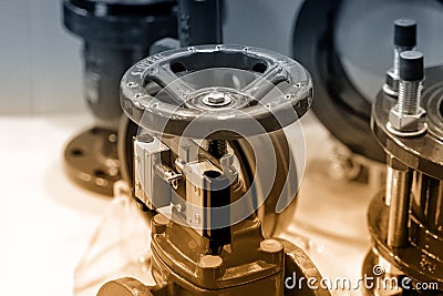 Industrial valves, manual valves. Brown toned Stock Photo