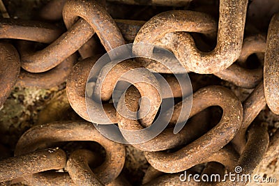 Big iron chains from an old ships anchor rusting by the harbor s Stock Photo