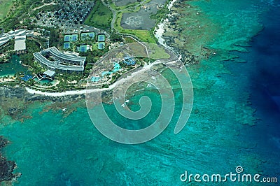 Big Island aerial shot - beach hotel Stock Photo