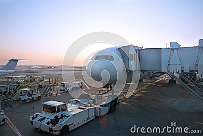 Big jet plane preparing for pushback Stock Photo