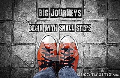 Big journeys begin with small steps, Inspiration quote Stock Photo