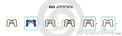 Big joystick vector icon in 6 different modern styles. Black, two colored big joystick icons designed in filled, outline, line and Vector Illustration