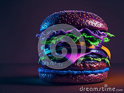 Big juicy burger in neon colors Stock Photo